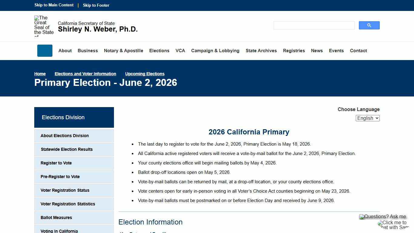 Primary Election - June 2, 2026 :: California Secretary of State